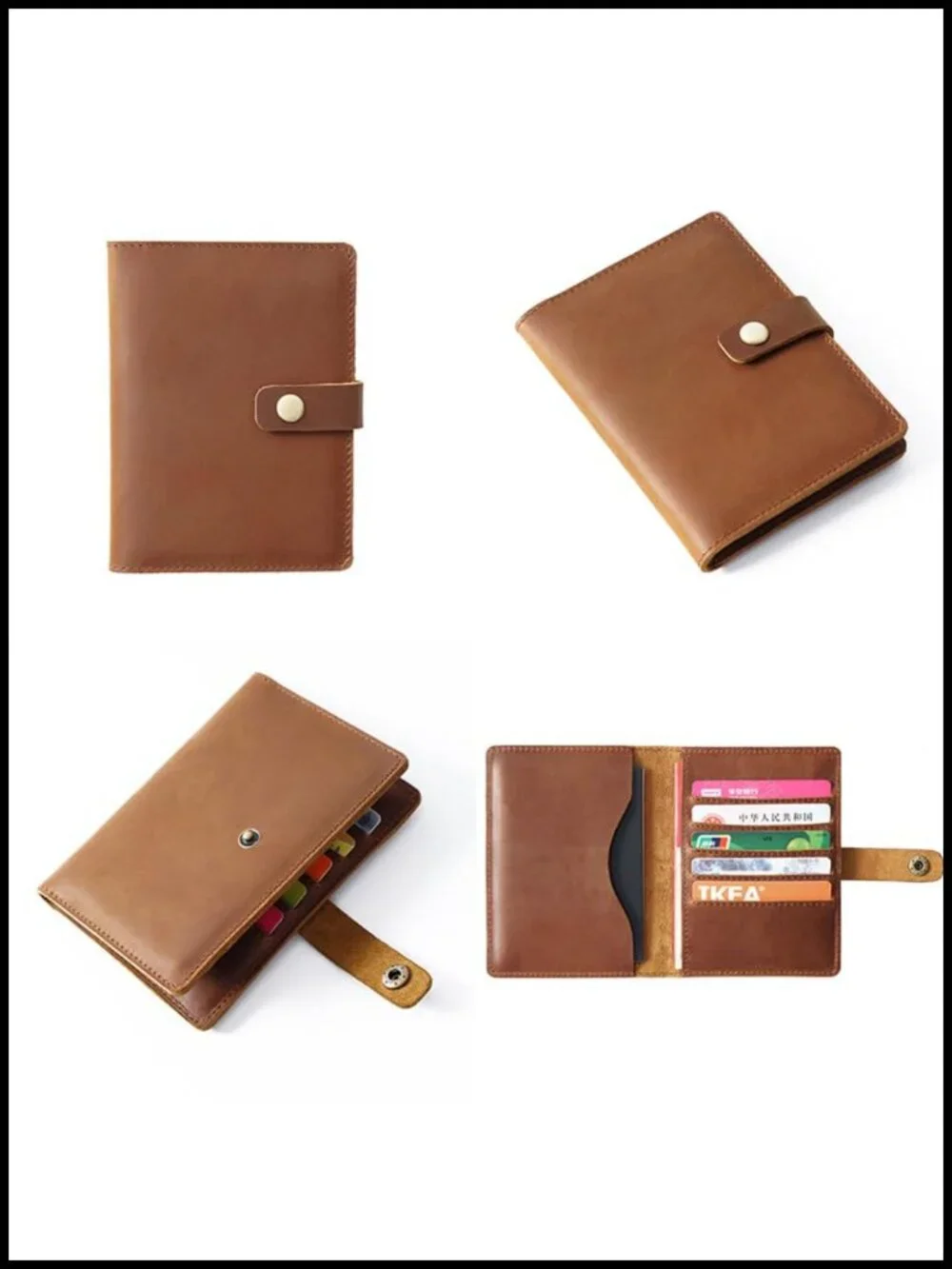 Genuine Full Grain Leather Passport Holder with 5 Card Slots | Slim Bifold